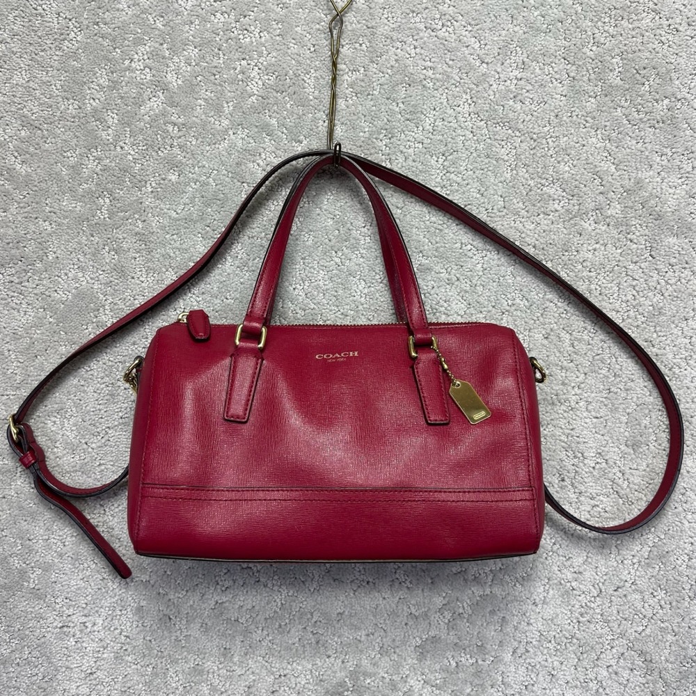Coach Satchel Bag Red Saffiano Leather Gold Hardware Crossbody Designer Luxury